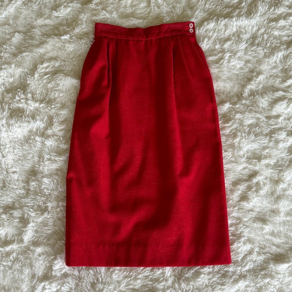 Pleated Pencil Skirt Red Pockets Lined Kick Pleat Women's Size 2 Petite EUC